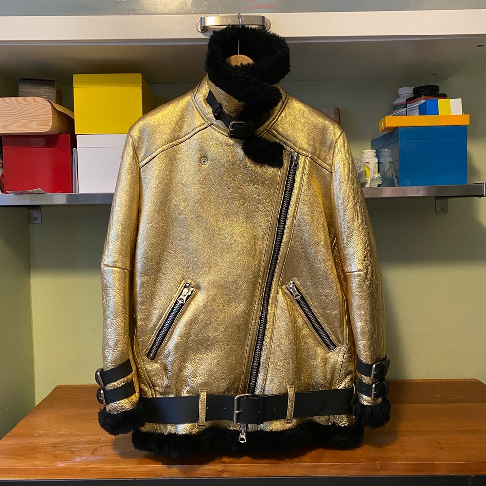 Acne Studios Black/Gold velocite shearling coat - Picture 5 of 10